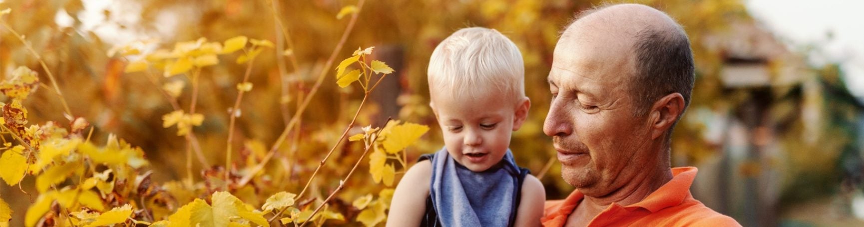 Grandfather and toddler outdoors